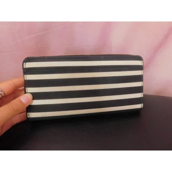 Kate Spade Black White Stripe Nylon Molly Backpack and Striped Wallet - Picture 9 of 15